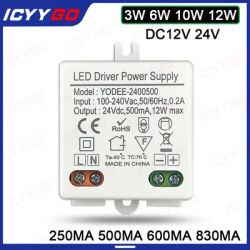 3W 6W 10W 12W DC12V 24V Lighting Transformer 250MA 500MA 830MA 600MA Driver Suitable For LED Light Strip 3528 5050 Power Supply