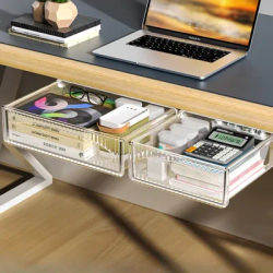 Hanging Under Desk Drawer Storage Box Self-Adhesive Hidden Space Office Organizer Large Capacity A4 Paper Stationery Storage Box