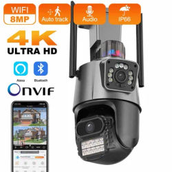 4K 8MP Dual Lens Dual Screen IP Camera Wifi Waterproof Color IR Night Vision Auto Tracking Wifi Surveillance Cameras ICSEE App