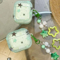 Ins green stars cute pendant keychain shockproof earphone case for apple airpods 2 pro 2nd 1 3 wireless bluetooth charging box