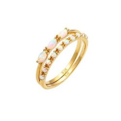 Elli - Set con look sintetico opale vintage in argento massiccio 925 placcato oro Anelli 1 pieces female