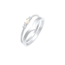 Elli - Set Marquesa V-Forma di Base con Opale Sintetico e Cristalli di Zirconia in Argento Sterling 925 Anelli 1 pieces female