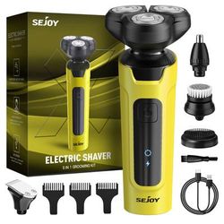 TEMU Sejoy Electric Razor For Men Face, 5 In 1 Shavers For Men Pubic Hair And Beard, Dry Wet Rotary Men's Shaver Razors, Yellow