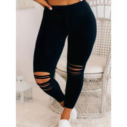 Plus Size Fashion Skinny Women's Ripped High Elastic Leggings