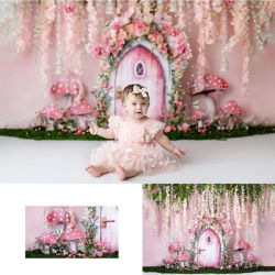 Floral Fairy Door Backdrops Kids Girl Photography Child Baby Spring Garden Butterfly Mushroom