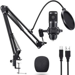 Microphone Studio Professional Live Broadcast Singing Recording Microphone Kits with Suspension Scissor Arm & Metal Shock Mount