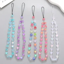 Anti-Lost Star Beaded Phone Chain Sparkling Y2K Heart Beaded Phone Strap Pendant Star Mobile Phone