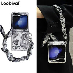 Z Flip6 Fashion Flower Leather Case for Galaxy Z Flip 7 6 5 4 3 Flip7 Z Flip5 flip Hinge 2in1 Full Coverage Scarf Bracelet Cover