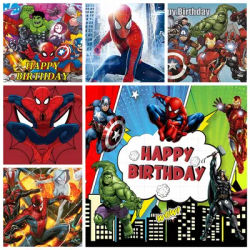 Superhero Theme Avengers Backdrop Custom Name Birthday Gift for Kids Thor Spiderman IronMan Captain Party Backgrounds Wall Decor