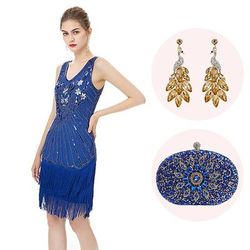 Anni Ruggenti Anni 1920 Lunghezza al ginocchio Abito Flapper Abiti Senza maniche Il grande Gatsby Invitato al matrimonio Paillettes Frangia con nappe Scollo a V Costume Per donna Natale Carnevale