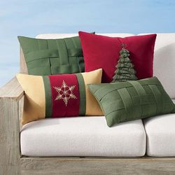 Peaceful Pine Indoor/Outdoor Pillow by Elaine Smith - Green Basketweave, 12" x 20" Lumbar Green Basketweave - Frontgate