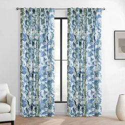 Wide Width Jacobean Garden Light Filtering Dual Header Curtain Panel by Habitat™ in Blue (Size 52" W 95" L)