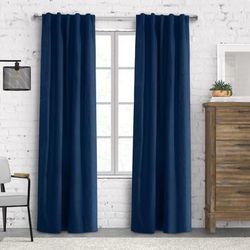 Wide Width Weathermate Topsions Room Darkening Curtain Panel Pair by Thermalogic in Navy (Size 80" W 63" L)