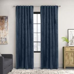 Wide Width Seren Room Darkening Dual Header Curtain Panel by Thermalogic in Navy (Size 50" W 84" L)