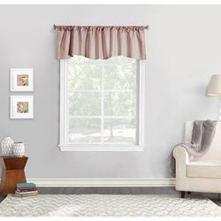 Wide Width Ticking Stripe Room Darkening Pole Top Flat Valance by Thermalogic in Burgundy (Size 60" W 18" L)