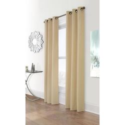 Wide Width Weathermate Room Darkening Grommet Curtain Panel Pair by Thermalogic in Khaki (Size 40" W 63" L)