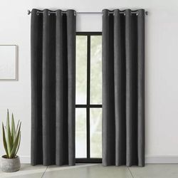 Wide Width Navar Blackout Grommet Curtain Panel by Thermaplus in Black (Size 54" W 84" L)