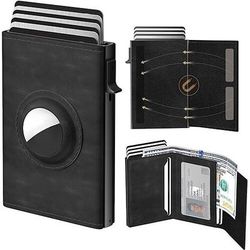 Portafoglio Airtag in fibra di carbonio da uomo, porta carte a scomparsa minimalista con finestra per documento d'identità, portafoglio sottile a due ante con blocco RFID e chiusura magnetica, tasca per contanti, regalo di Natale per uomo