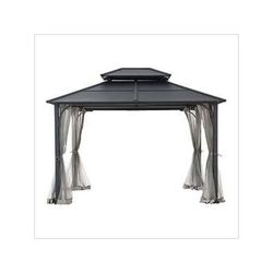 Sunjoy Group 10 x 12 Black Steel Hardtop Gazebo with Hook and Netting