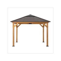 Sunjoy Group 11 x 11 Cedar Framed Gazebo with Steel Hip Roof and Skylight (Brown Roof)