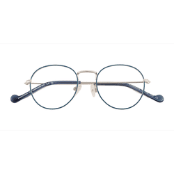 Unisex s round Shiny Silver Blue Metal Prescription eyeglasses - Eyebuydirect s Wondrous