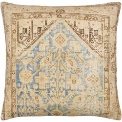 Behnam 22" Square Traditional Beige/Tan/Dark Brown/Blue/Mustard Outdoor Throw Pillow - Boutique Rugs