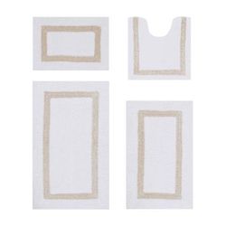 Hotel Collection 100% Cotton 4 Piece (17" X 24" | 20" X 20" | 21" X 34" | 24" X 40") Bath Rug Set by Brylane Home in White Sand