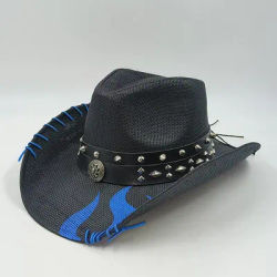 Chapeau de Cowboy Occidental en Paille à Large Bord pour Femme, Pare-Soleil, Jazz, Été