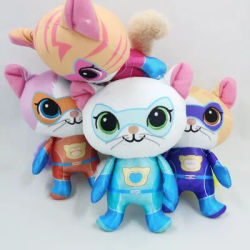 Super Kitties Team Anime jouets en peluche cristal Super doux en peluche poupée bleu chaton vert chaton jaune chaton jouet poupée enfants cadeau