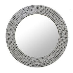 Silvery Shine,'Circular Shimmering Metal Wall Mirror from India'