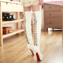 Bottes super hautes respirantes pour dames, talons hauts imperméables, tube haut, danse de nuit, cuir verni, sangle croisée, bottes au-dessus du genou