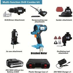 TEMU Newone 20v Cordless Combo Kit, 5- Combo Kit With Case, Drill, Saw, Jig Saw, Oscillating Tool, Sander With Accessories, 2.0ah Lionthium Battery And Charger