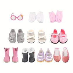 TEMU Doll Shoes For 18 Inches Dolls, 19 Pcs 18 Inches Doll Accessories Include 7 Pairs Of Cute Shoes, 2 Pairs Of Socks, Glasses, Doll Gray Snow Boots, Pink Boots, Sandals, Sequin Shoes, Bow Shoes