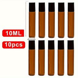 TEMU 10pcs Glass Roller Bottles For Essential Oils & Perfume - 0.17/0.34oz, Fragrance-free, Ideal For Travel & Samples - Protection