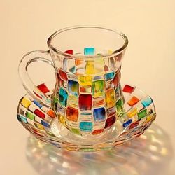 TEMU 1 Set, Hand-painted Color Cup & Saucer Set, Household Coffee Cup, Ins,