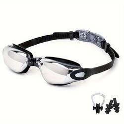 TEMU Adult Swimming Goggles Professional Anti Fog Waterproof Swim Goggles For Women Men, With Nose Clip And Earplugs