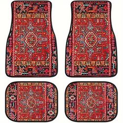 TEMU 4pcs Retro Car Floor Mats - Non-slip, And Easy To Clean - Universal Fit, Fashionable And