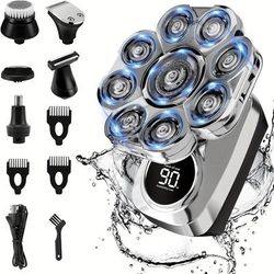 TEMU 9d Multi-function Head Shaver, Upgraded 6-in-1 Design For Experience, Waterproof For Wet Or Dry Use, Complete Cordless Electric Beard Grooming Kit, Rechargeable For On-the-go Convenience