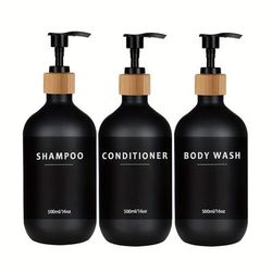 TEMU 500ml/16oz Refillable Pump Dispenser Set: Shampoo, Conditioner, Body Wash - No Fragrance, Plastic