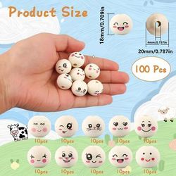 TEMU 100pcs Wood Beads With Cute Faces, 20mm Smile Face Wooden Ball Beads With Holes For Diy Crafts, Crochet Projects & Keychain Making