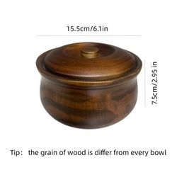 TEMU Handcrafted Solid Wood Serving Bowl With Lid - Rice, Noodles & Soup - & Dining Accessory