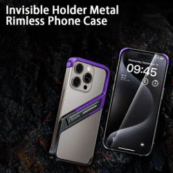 Luxurious Metal Frameless Phone Case For Iphone 14 15 16 Pro Max Stylish Geometric Stand, Ultimate