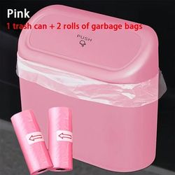 TEMU 1pc Trash Can + 2 Rolls Of Garbage Bags, Car Side Door Hanging Storage Box, Mini Creative Car Trash Can