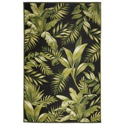 Marina Jungle Leaves Indoor/Outdoor Area Rug Black by Brylane Home in Black (Size 3'3"X4'11")