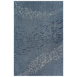 Carmel School Of Fish Indoor/Outdoor Area Rug Aqua by Brylane Home in Navy (Size 1'11"X4'11")