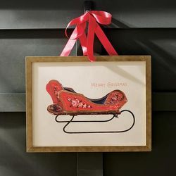 Christmas Framed Floral Sleigh Wall Art - Grandin Road