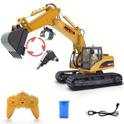 TEMU 1:14 Large 15--in-1 Rc Construction Toys, Engineering Vehicle Toys With Rc Excavator With Metal Shovel Drill And Ideal Holiday Gift For Kids, Christmas, Gift