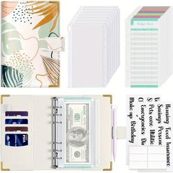 TEMU Bohemian Budget Binder With Zipper Envelopes, A6 Cash Envelope Binder For Budgeting, Pu Leather Boho Marble Planner Wallet With 12 Budget Sheets, 22 Sticker Labels - Portable Money Organizer