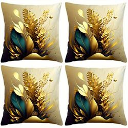 TEMU 4pc "golden Plant" Pattern Digital Printing 18x18 Inch Pillowcase For Home Decoration, Room Decoration, Office Decoration, Living Room Decoration, Sofa Decoration (no Pillow Core)