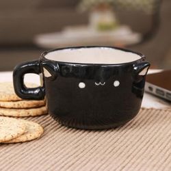 'Thai Handmade Animal-Themed Ceramic Black Cat Demitasse'